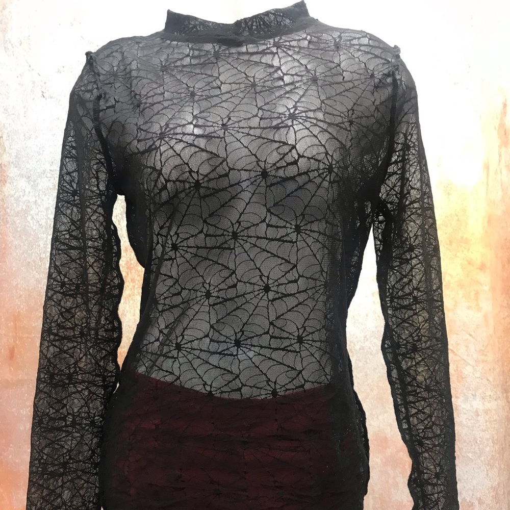 Spider Web Sheer Woman Dance Gothic Punk Tees Tops